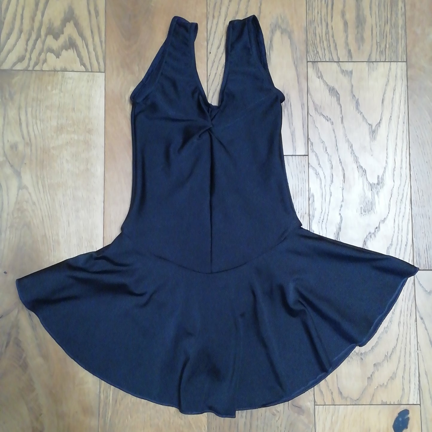 Black Sleeveless Ruched Front Skirted Leotard