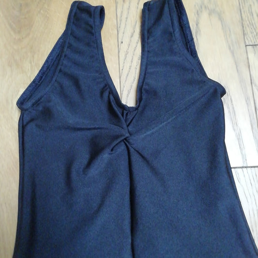 Black Sleeveless Ruched Front Skirted Leotard