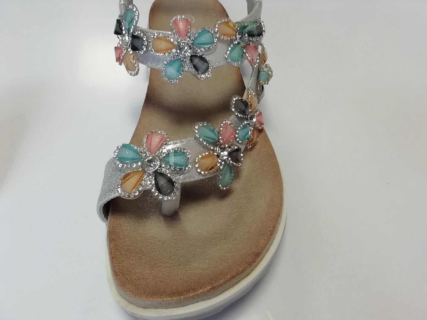 Ladies Silver Shimmer Diamante Toe Post Sandal