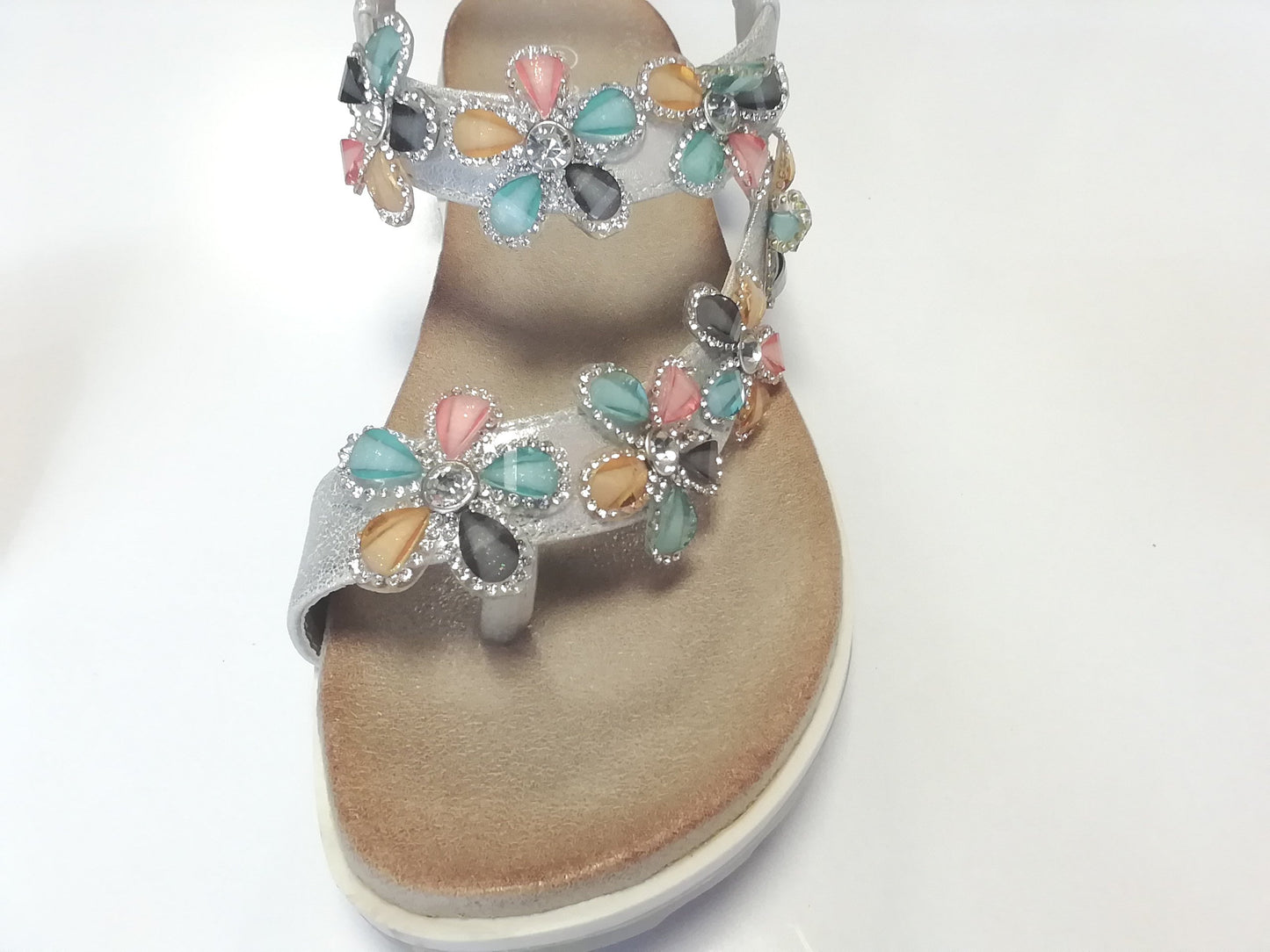 Ladies Silver Shimmer Diamante Toe Post Sandal
