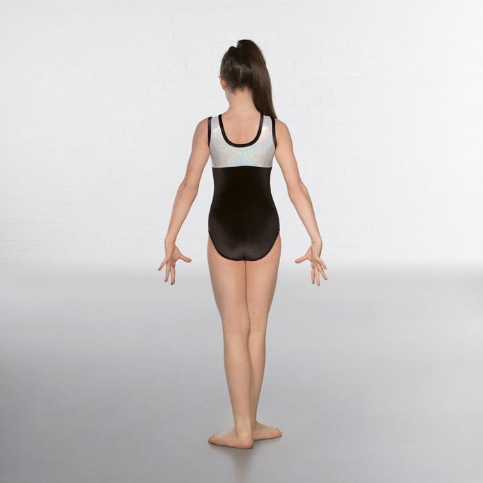 Black & Silver Velour/Hologram Sleeveless Leotard