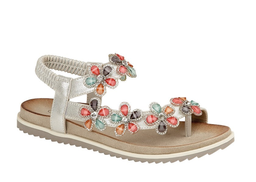 Ladies Silver Shimmer Diamante Toe Post Sandal